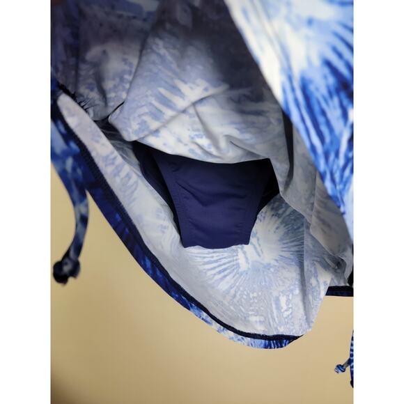 Lands' End Women's Scoop Neck Swim Dress Ruched Adjustable Straps Blue Sz 8 - Picture 3 of 6